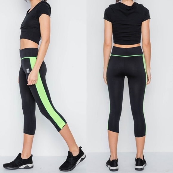 GYM VIBES NEON GREEN CAPRI WORKOUT LEGGINGS - Picture 4 of 7